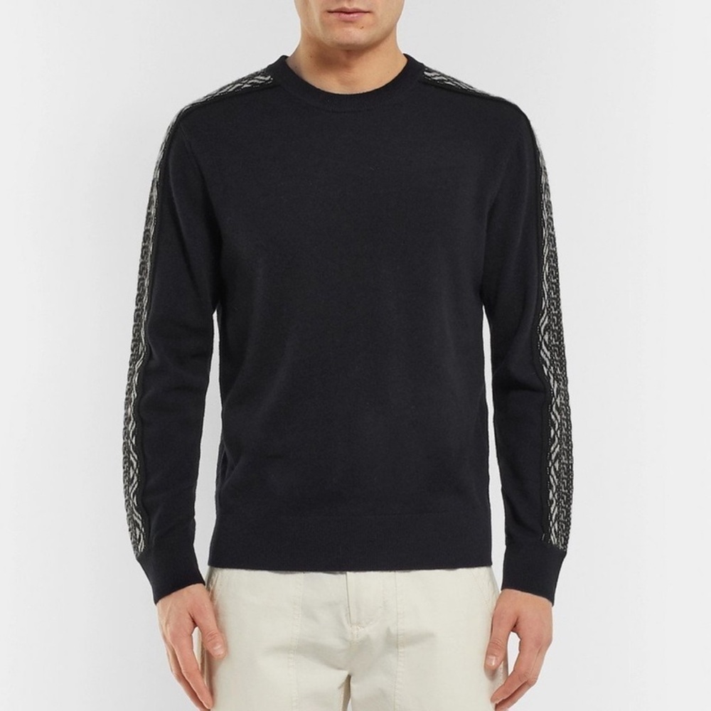 Club Monaco Sweater Men XL Fair Isle Slim Fit Navy Blue 100% Nordic Crewneck 576